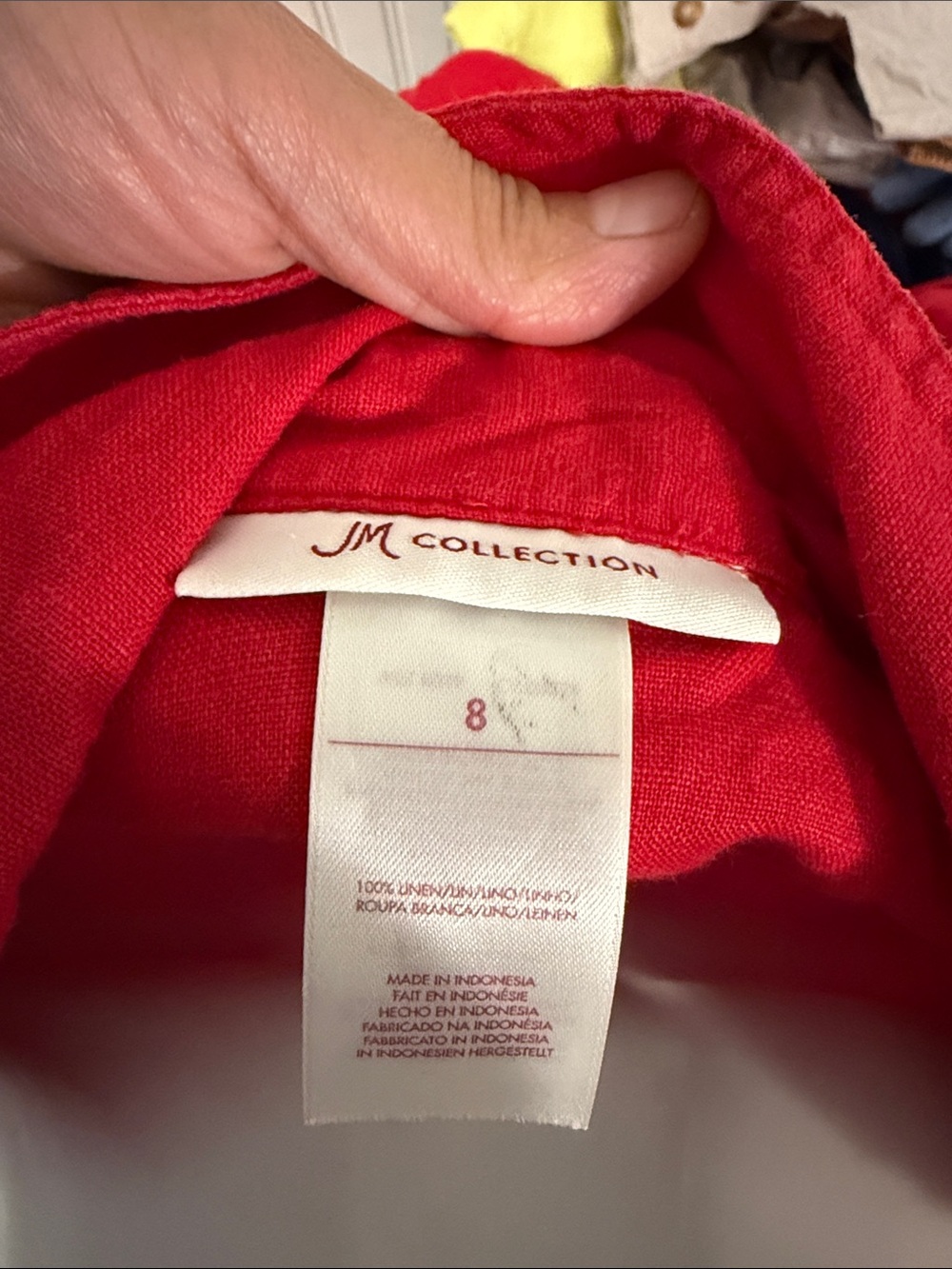 JM Collection Bright Red Button-Placket 100% Linen Tunic - Picture 2 of 6